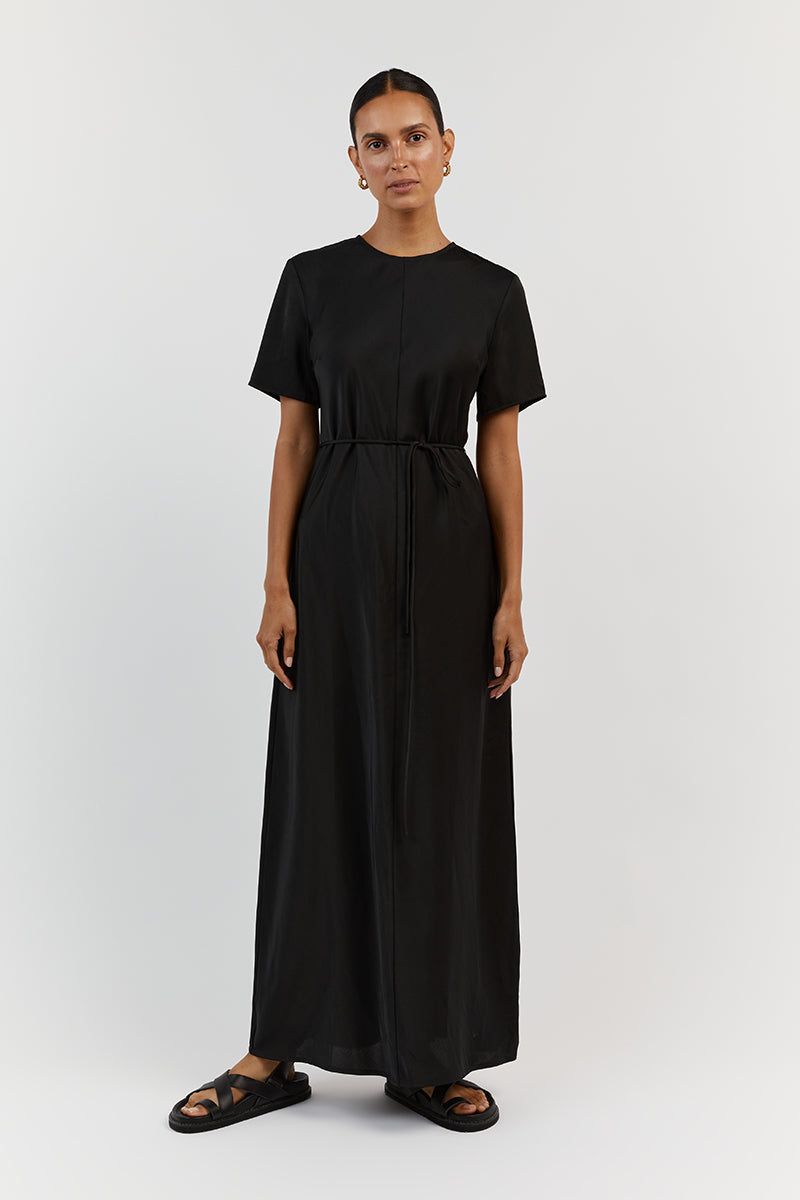 BLOOM BLACK SATIN SLEEVE MIDI DRESS sold by Dissh product image thumbnail 2