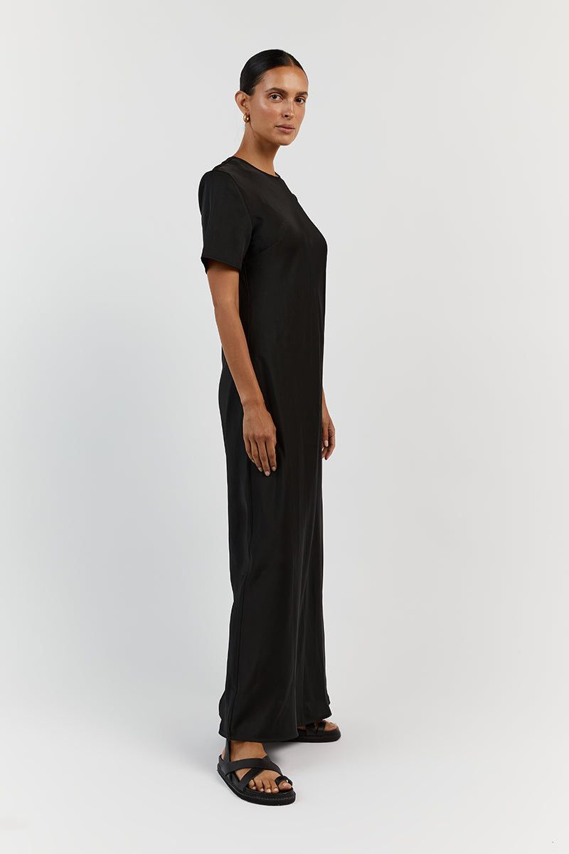 BLOOM BLACK SATIN SLEEVE MIDI DRESS sold by Dissh product image thumbnail 3