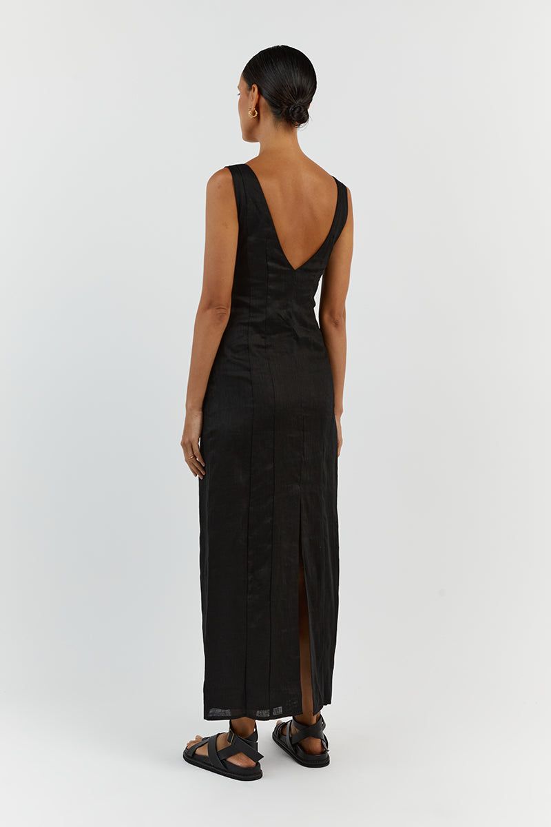 MILAHN BLACK LINEN V NECK DRESS sold by Dissh product image thumbnail 5