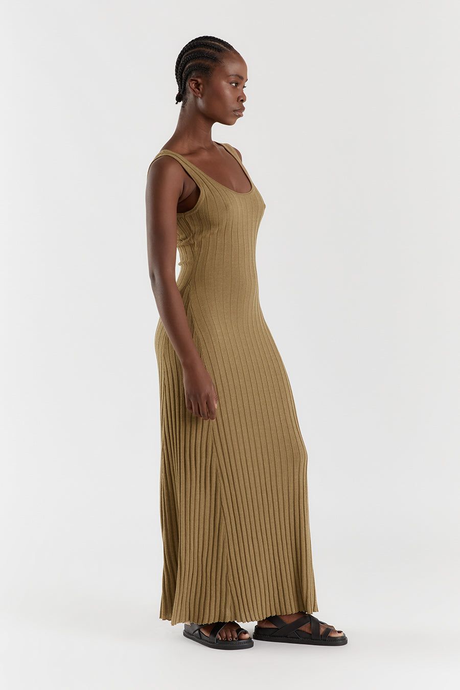 GOLDIE KHAKI MARLE SCOOP MIDI DRESS sold by Dissh product image thumbnail 3