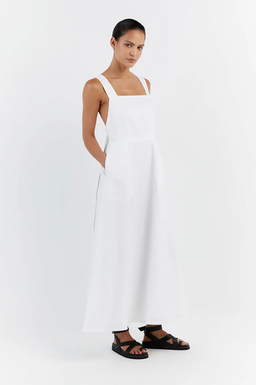 ZADIE WHITE APRON LINEN MIDI DRESS sold by Dissh product image thumbnail 3