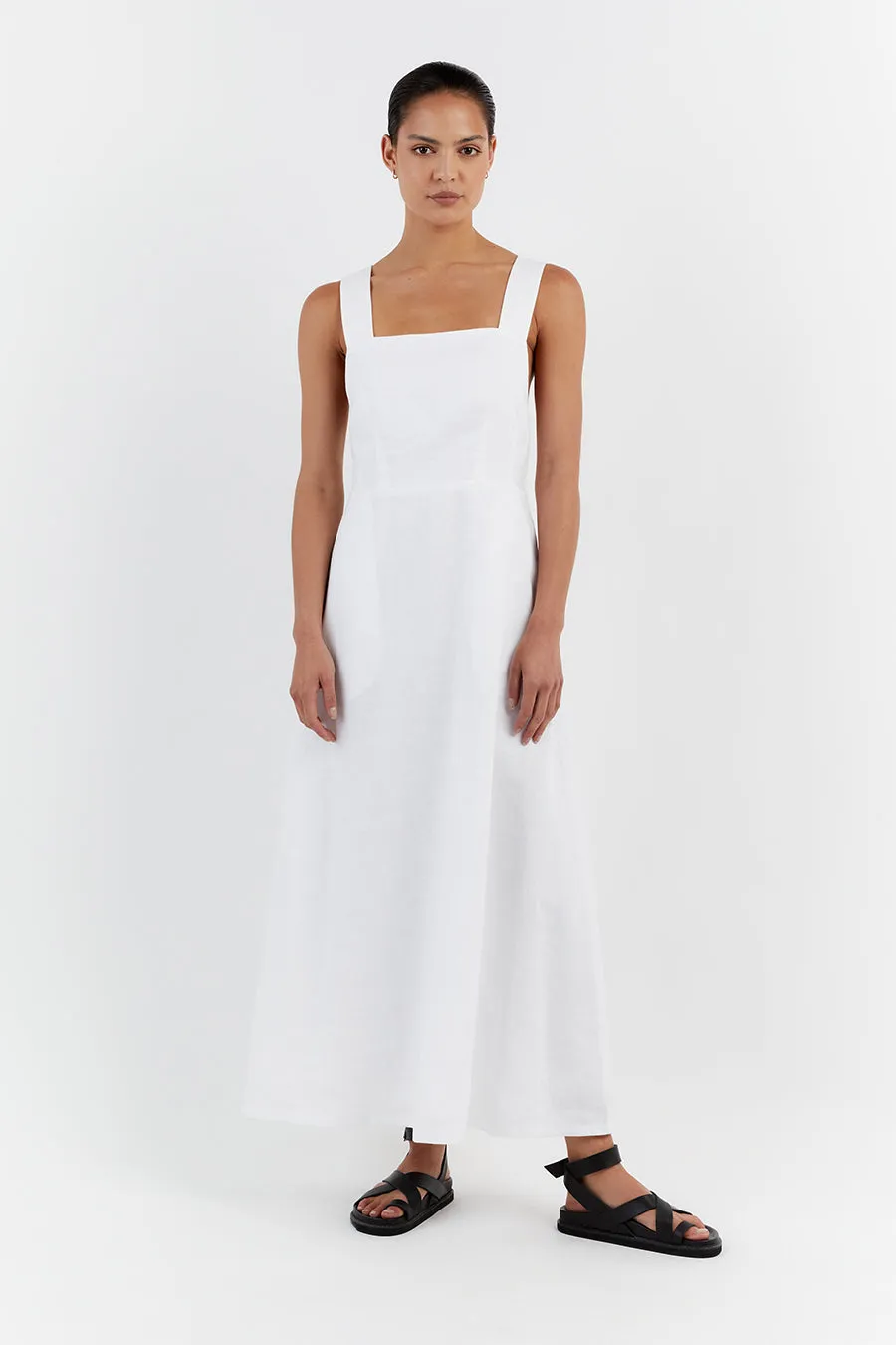 ZADIE WHITE APRON LINEN MIDI DRESS sold by Dissh