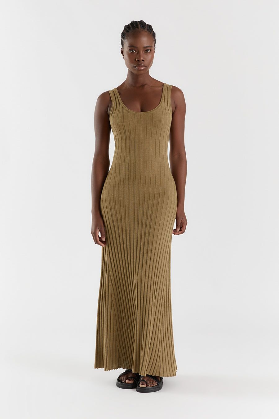 GOLDIE KHAKI MARLE SCOOP MIDI DRESS sold by Dissh product image thumbnail 2