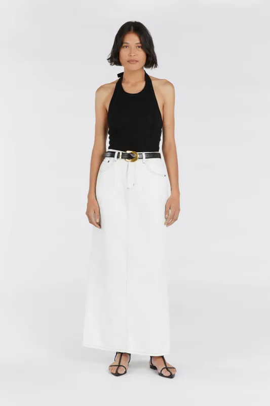 JOPLIN OFF WHITE DENIM MIDI SKIRT sold by Dissh