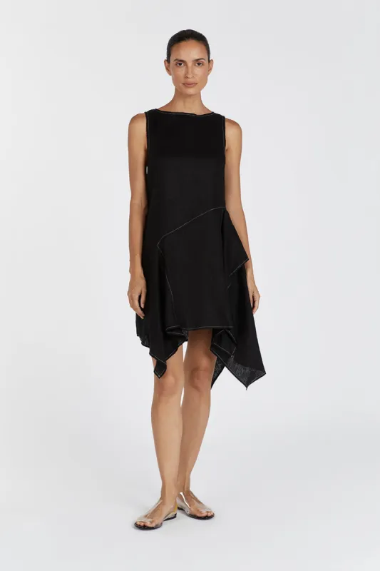 ELSIE BLACK LINEN MINI DRESS sold by Dissh