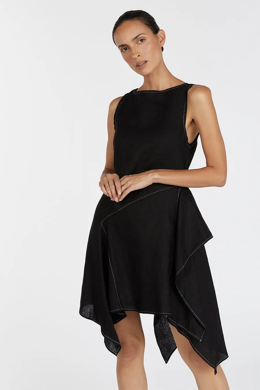 ELSIE BLACK LINEN MINI DRESS sold by Dissh product image thumbnail 2