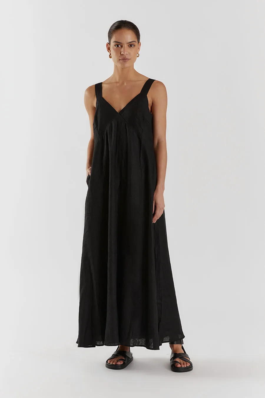 TIARNE BLACK LINEN MAXI DRESS sold by Dissh