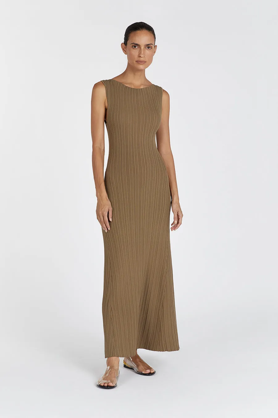 IVY KHAKI S/LESS MIDI DRESS sold by Dissh