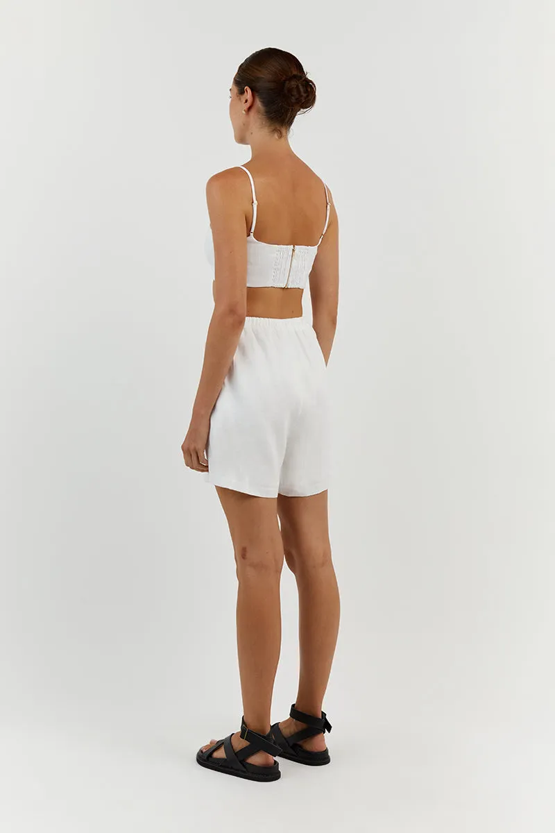 VIENNA WHITE LINEN CURVED CROP TOP sold by Dissh product image thumbnail 4
