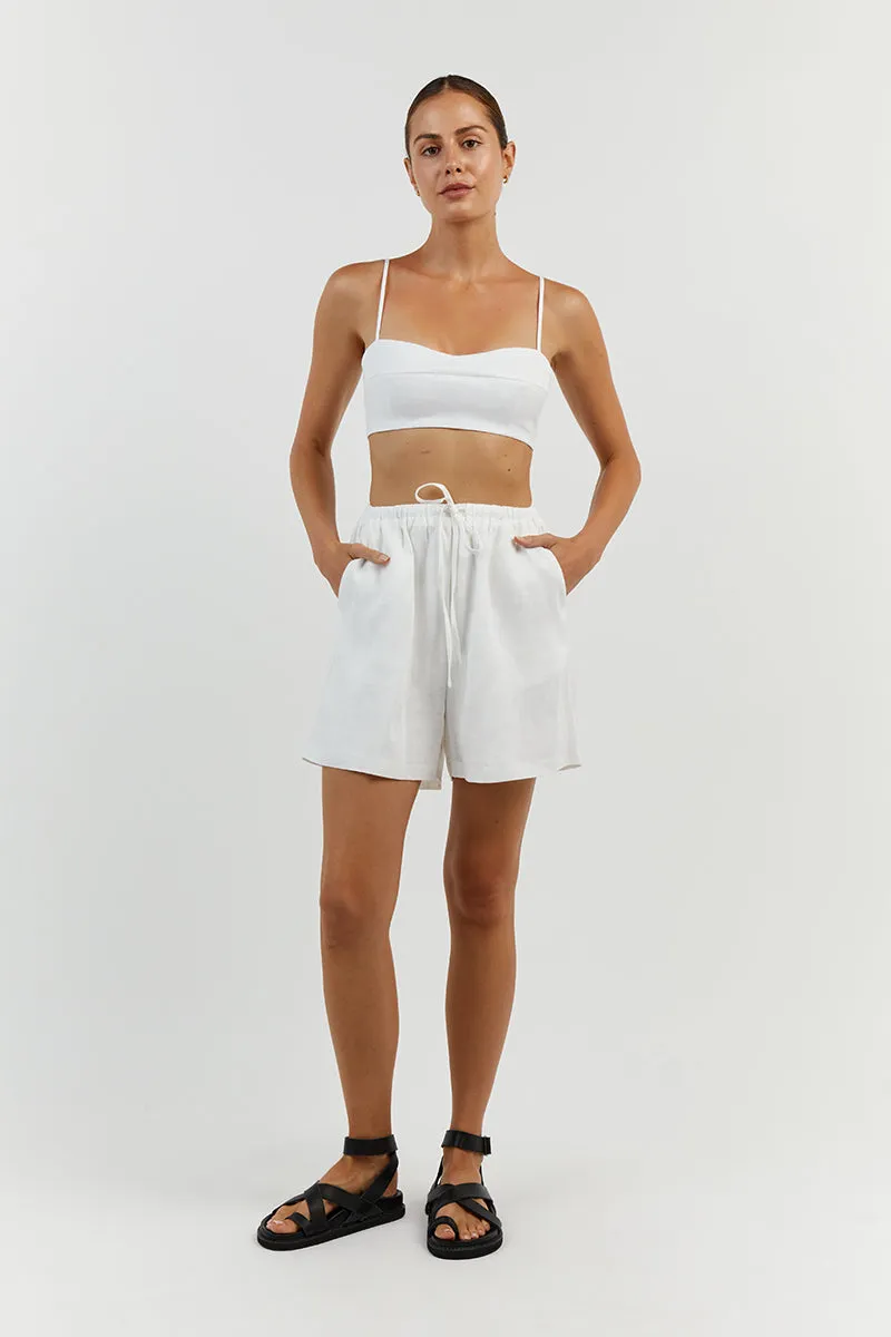 VIENNA WHITE LINEN CURVED CROP TOP sold by Dissh