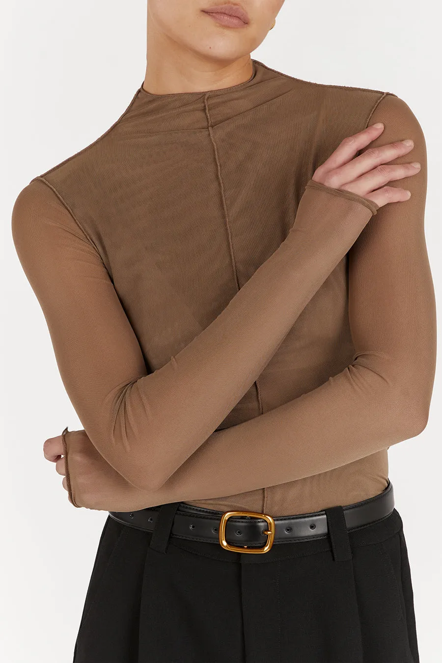 JAGGER TAUPE MESH LONG SLEEVE TOP sold by Dissh product image thumbnail 5