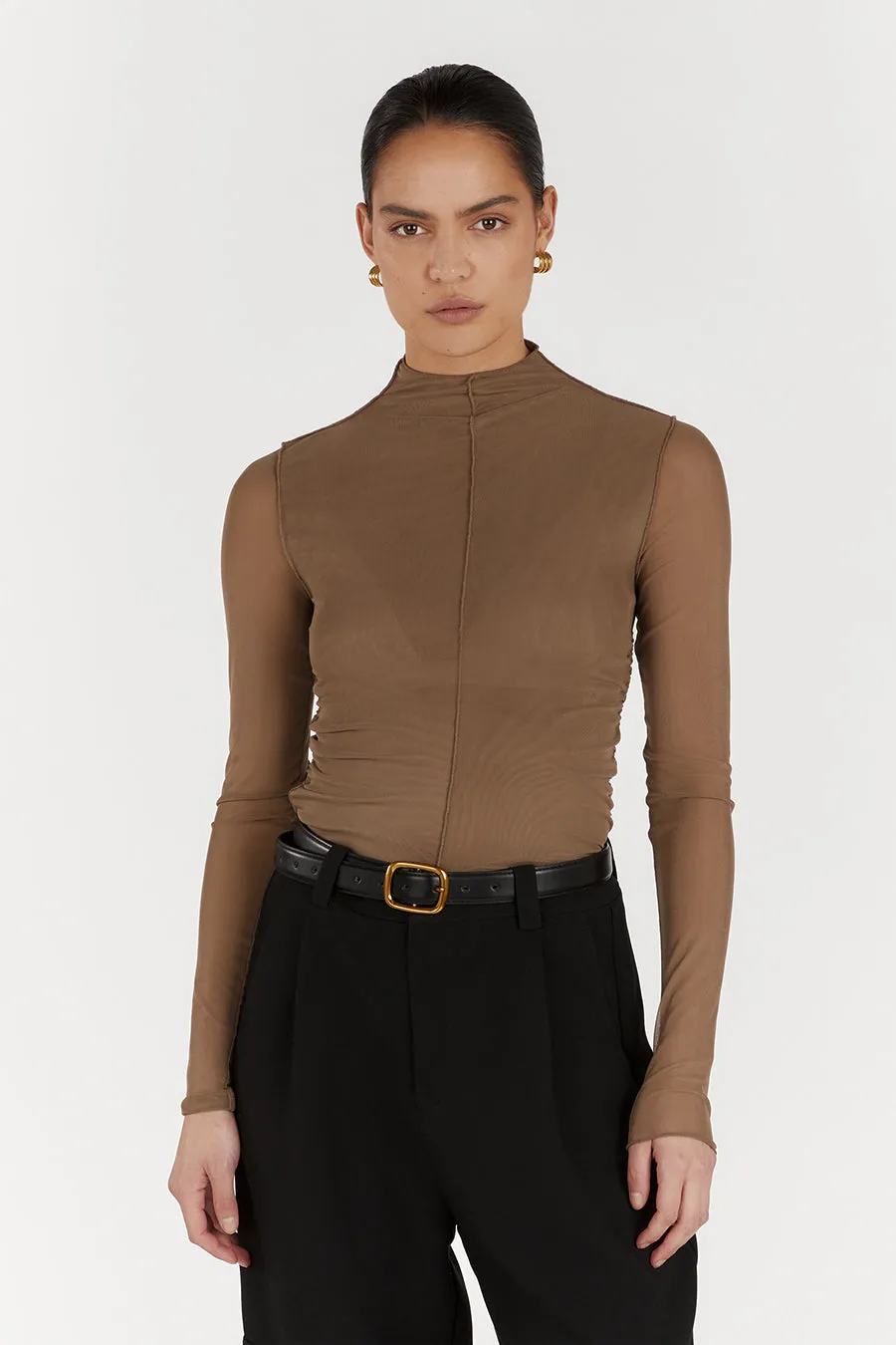JAGGER TAUPE MESH LONG SLEEVE TOP sold by Dissh product image thumbnail 2