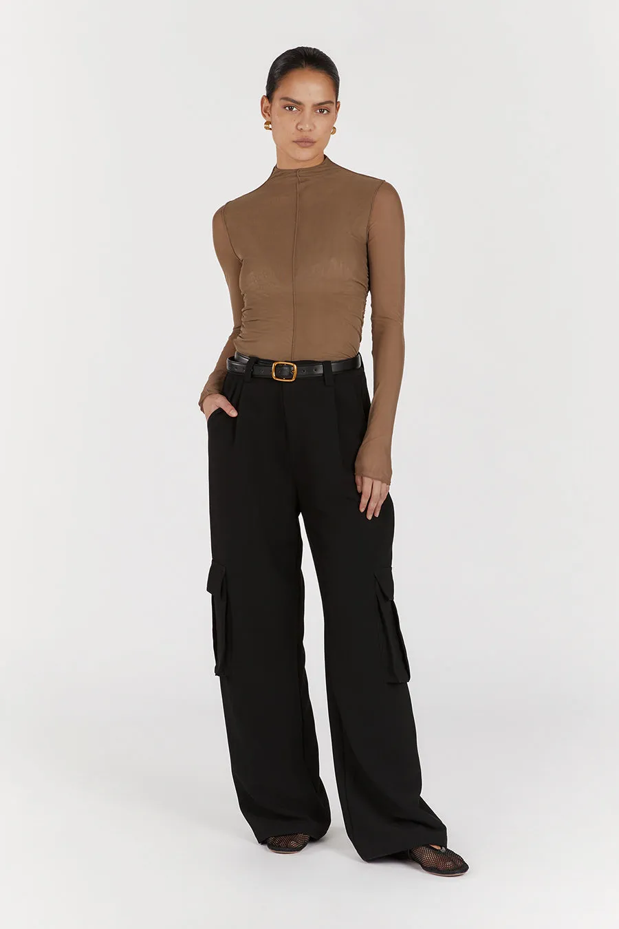 JAGGER TAUPE MESH LONG SLEEVE TOP sold by Dissh