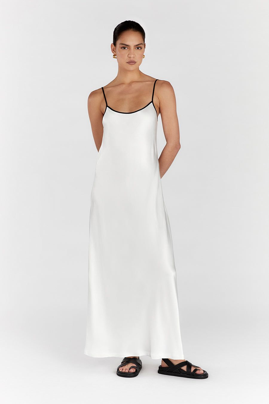 LETTY WHITE SATIN CONTRAST DRESS sold by Dissh