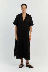 CANDICE BLACK LINEN MIDI DRESS sold by Dissh