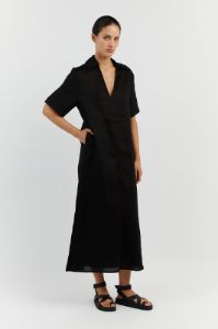 CANDICE BLACK LINEN MIDI DRESS sold by Dissh