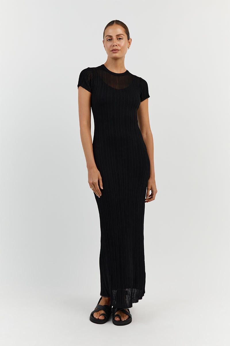 HARPER BLACK CAP SLEEVE MIDI DRESS sold by Dissh
