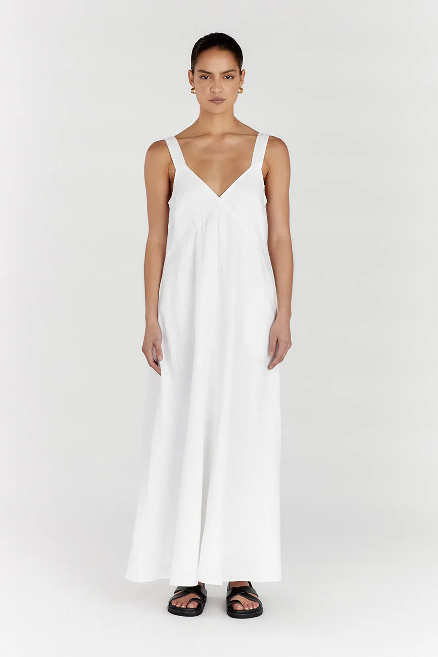 TIARNE WHITE LINEN MAXI DRESS sold by Dissh