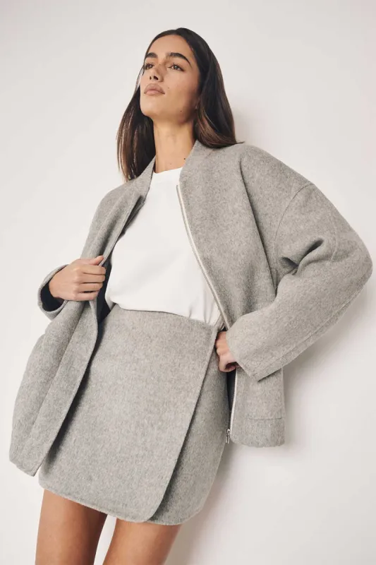 JERI SILVER WOOL MINI SKIRT sold by Dissh