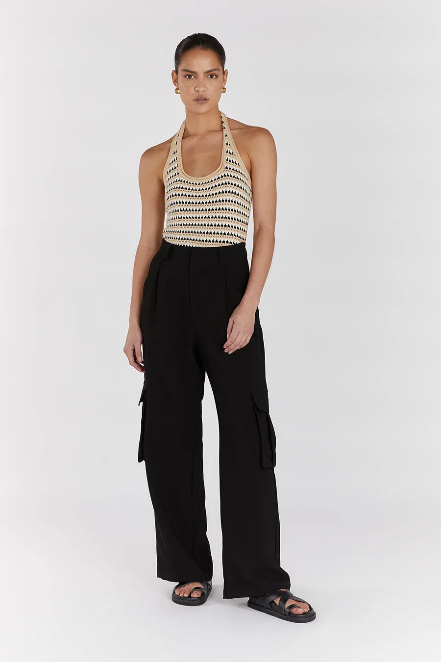 MIMI NATURAL STRIPE CROCHET HALTER TOP sold by Dissh