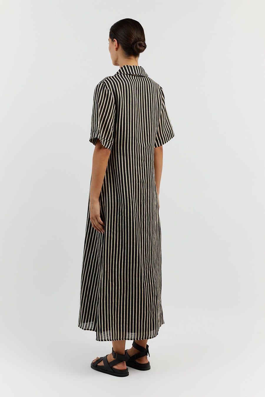 RORY BLACK LINEN SLEEVED MIDI DRESS sold by Dissh product image thumbnail 4