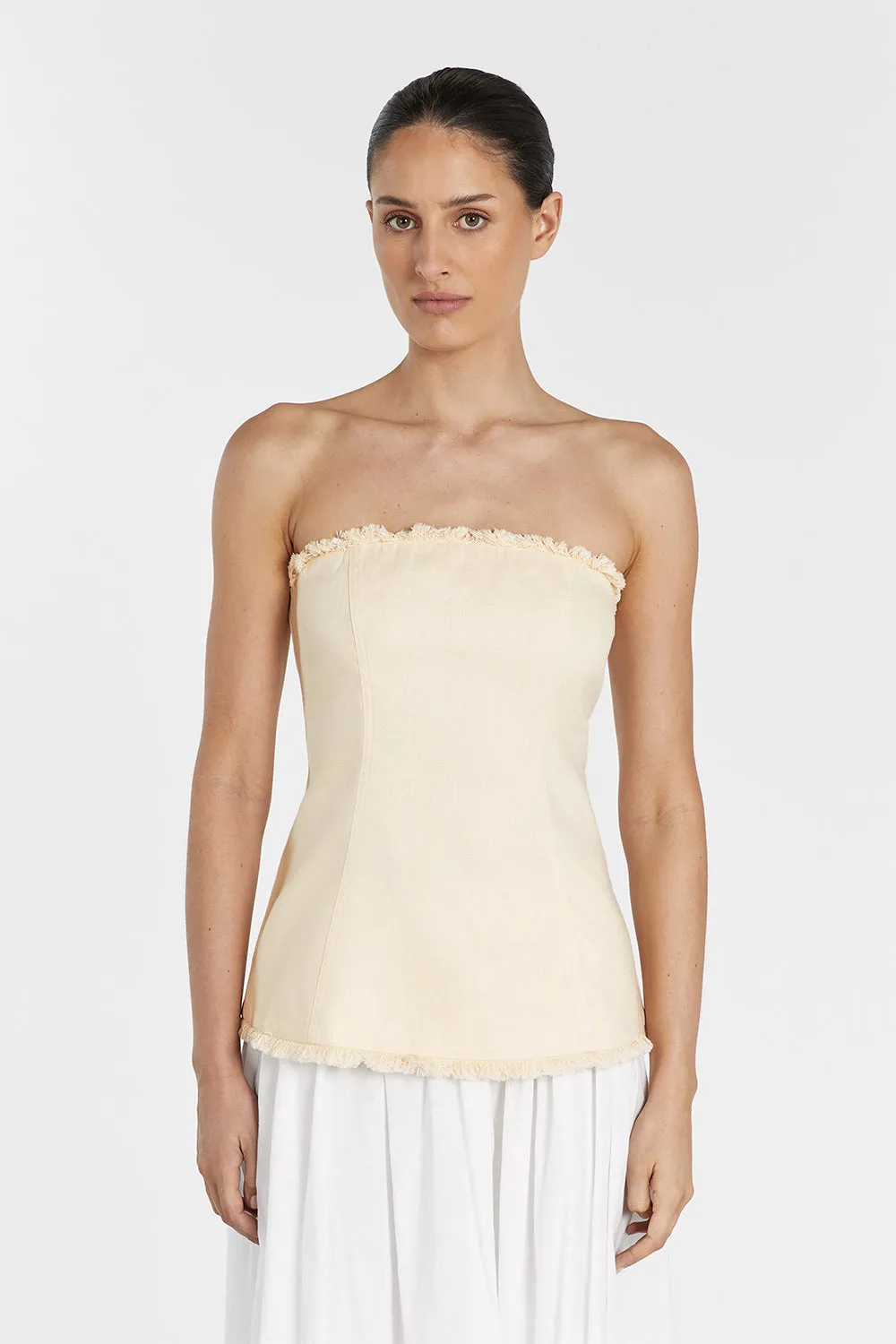 ZAHARA LEMON LINEN FRINGED TOP sold by Dissh product image thumbnail 3