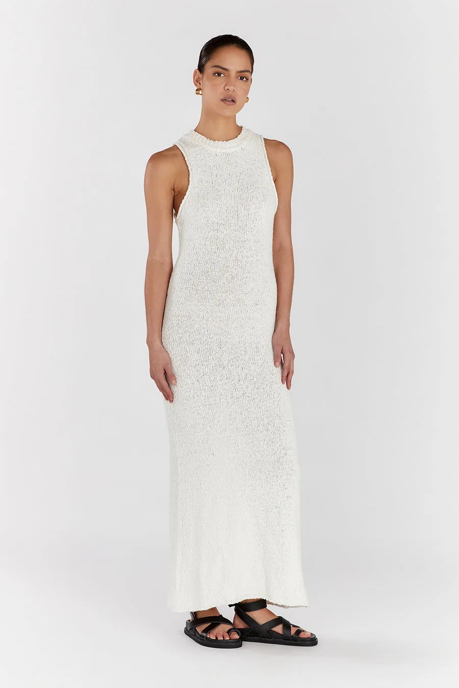 DION OFF WHITE BOUCLE CREW MAXI DRESS sold by Dissh product image thumbnail 3