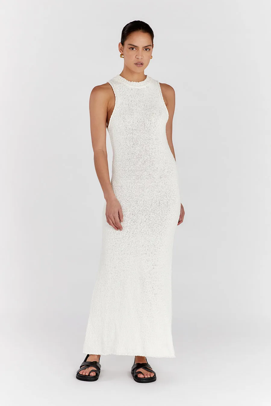 DION OFF WHITE BOUCLE CREW MAXI DRESS sold by Dissh product image thumbnail 2