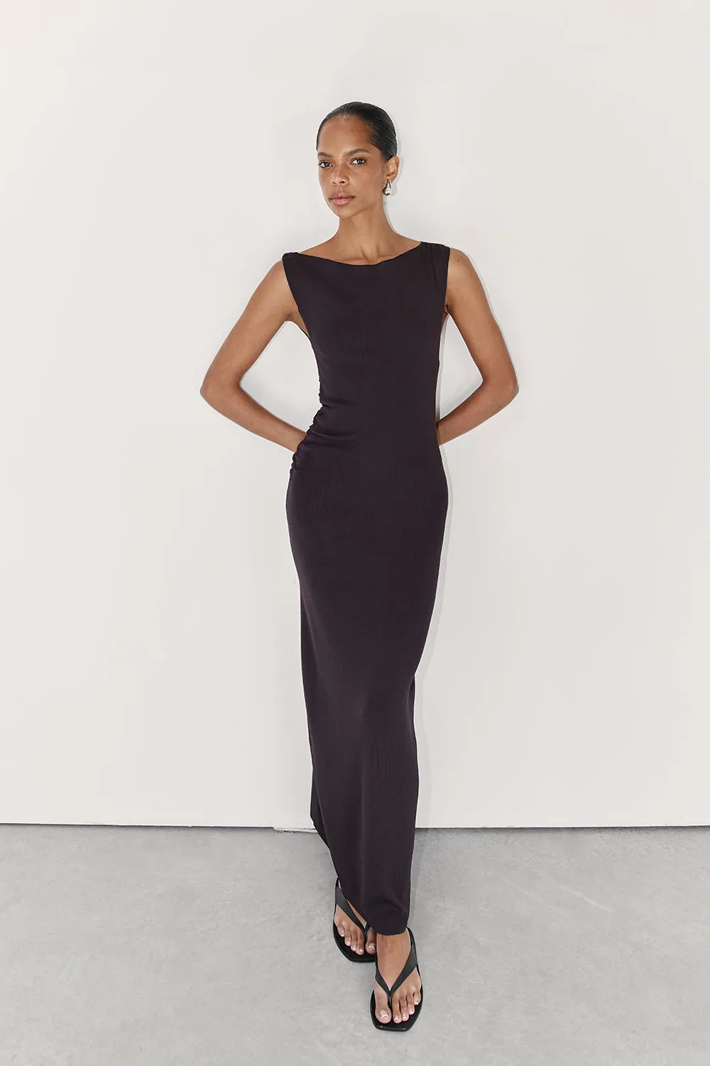 POPPY BITTER CHOC ASYM MIDI DRESS | Parallel