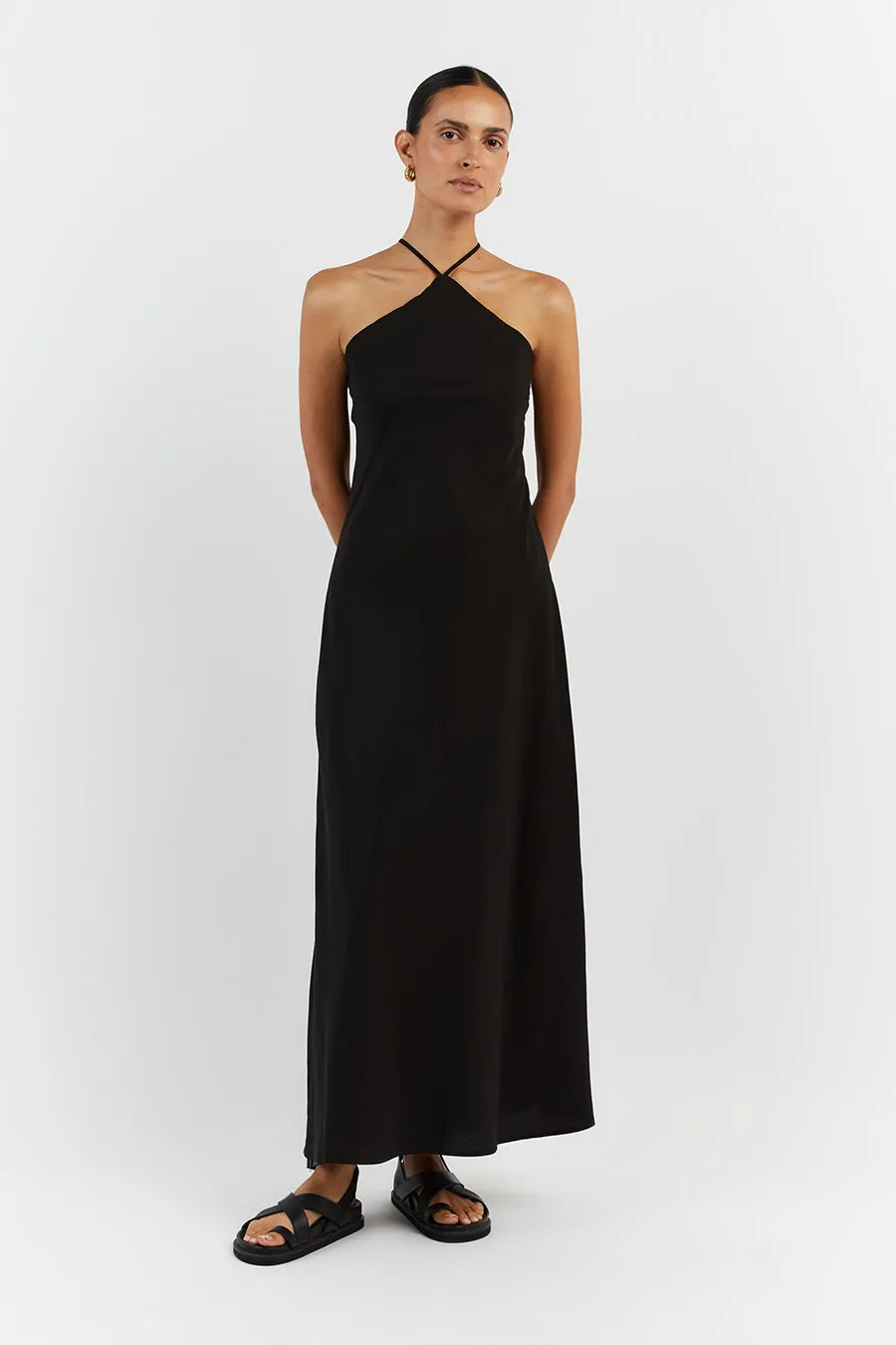 LEVI BLACK TENCEL BLEND MIDI DRESS sold by Dissh