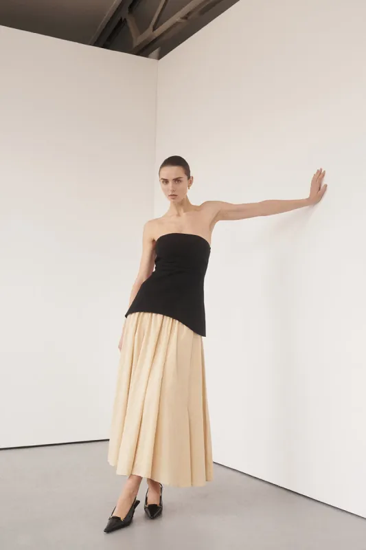 TIA SAND LINEN CIRCLE MIDI SKIRT sold by Dissh