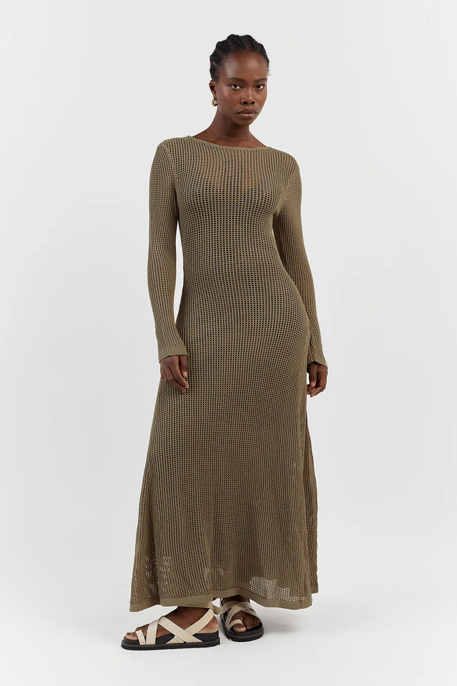 OPHELIA MOSS LONG SLEEVE CROCHET MAXI DRESS sold by Dissh
