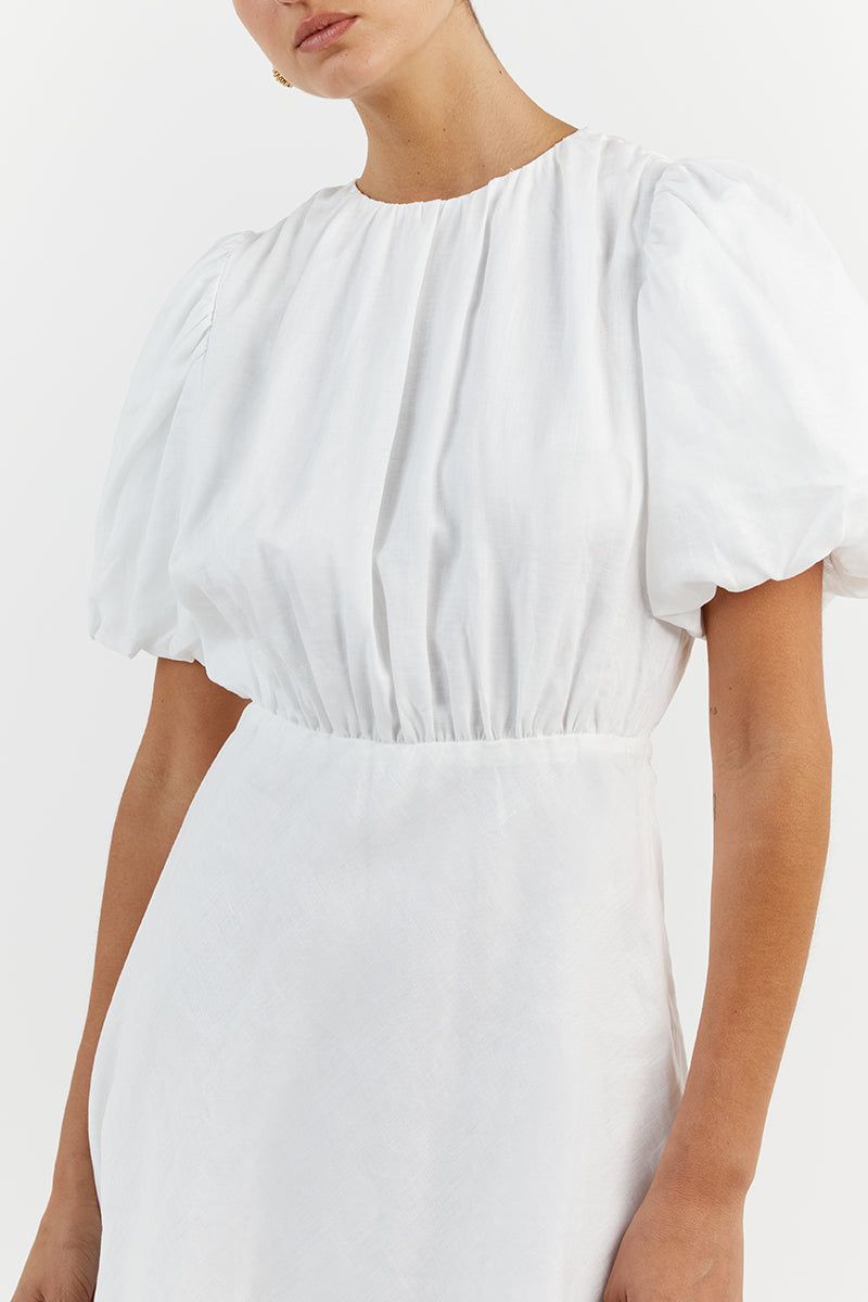 NAT WHITE GATHERED LINEN MINI DRESS sold by Dissh product image thumbnail 5