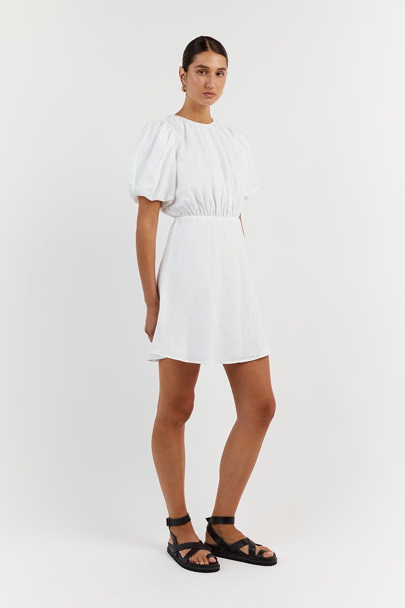 NAT WHITE GATHERED LINEN MINI DRESS sold by Dissh product image thumbnail 3