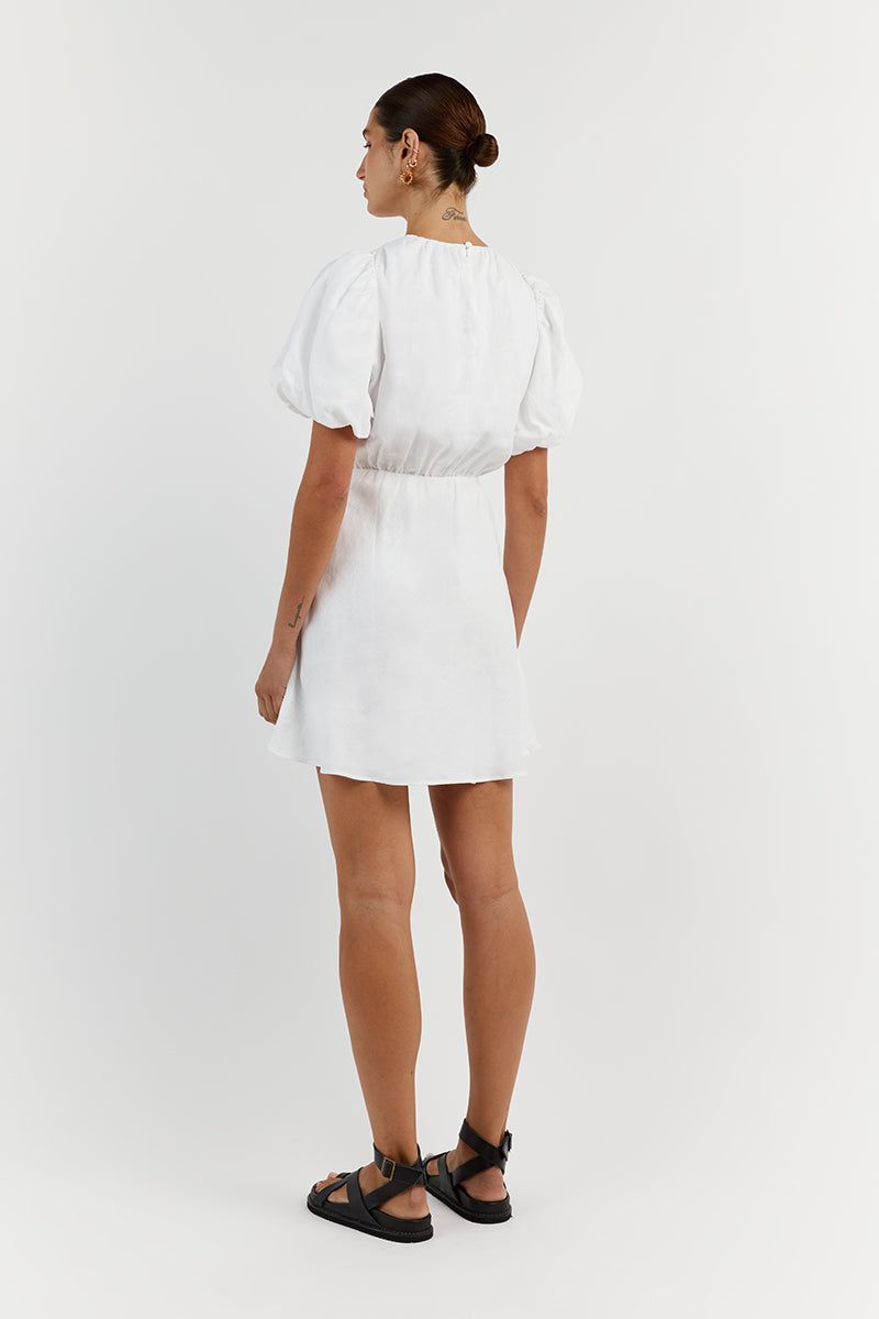 NAT WHITE GATHERED LINEN MINI DRESS sold by Dissh product image thumbnail 4