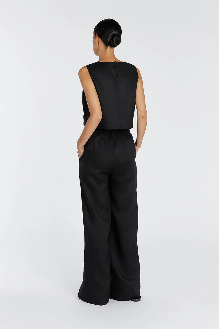 GINA BLACK LINEN ELASTIC WAIST PANT sold by Dissh product image thumbnail 5