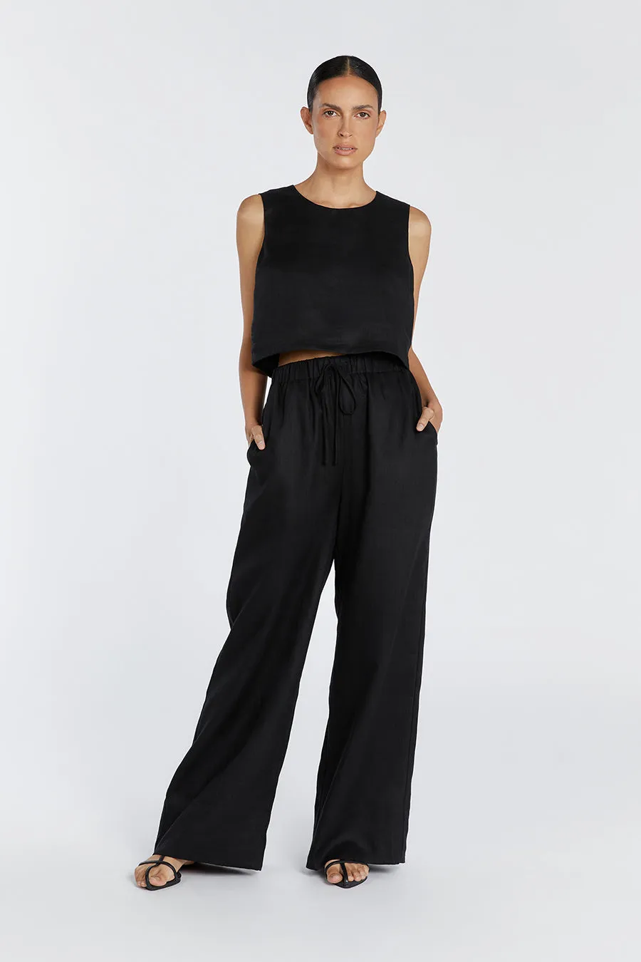 GINA BLACK LINEN ELASTIC WAIST PANT sold by Dissh product image thumbnail 2
