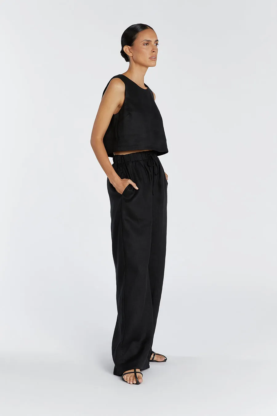 GINA BLACK LINEN ELASTIC WAIST PANT sold by Dissh product image thumbnail 4