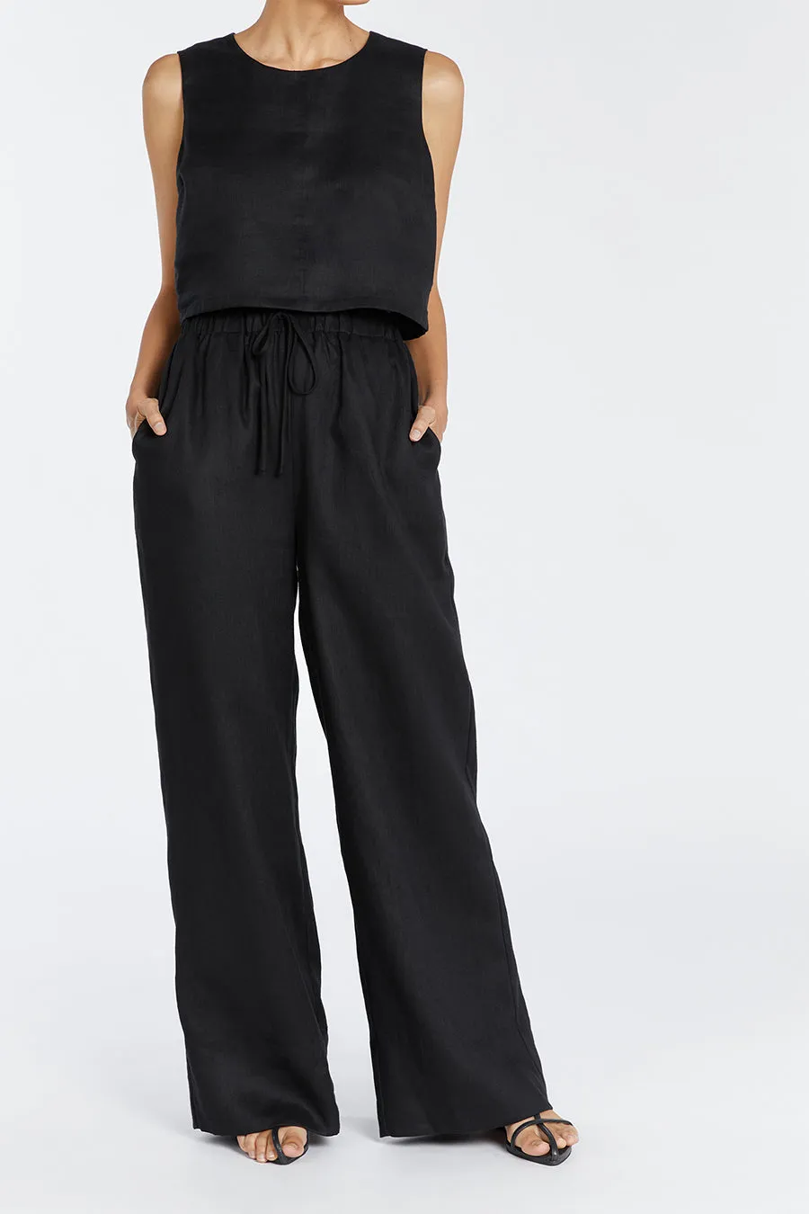 GINA BLACK LINEN ELASTIC WAIST PANT sold by Dissh product image thumbnail 3