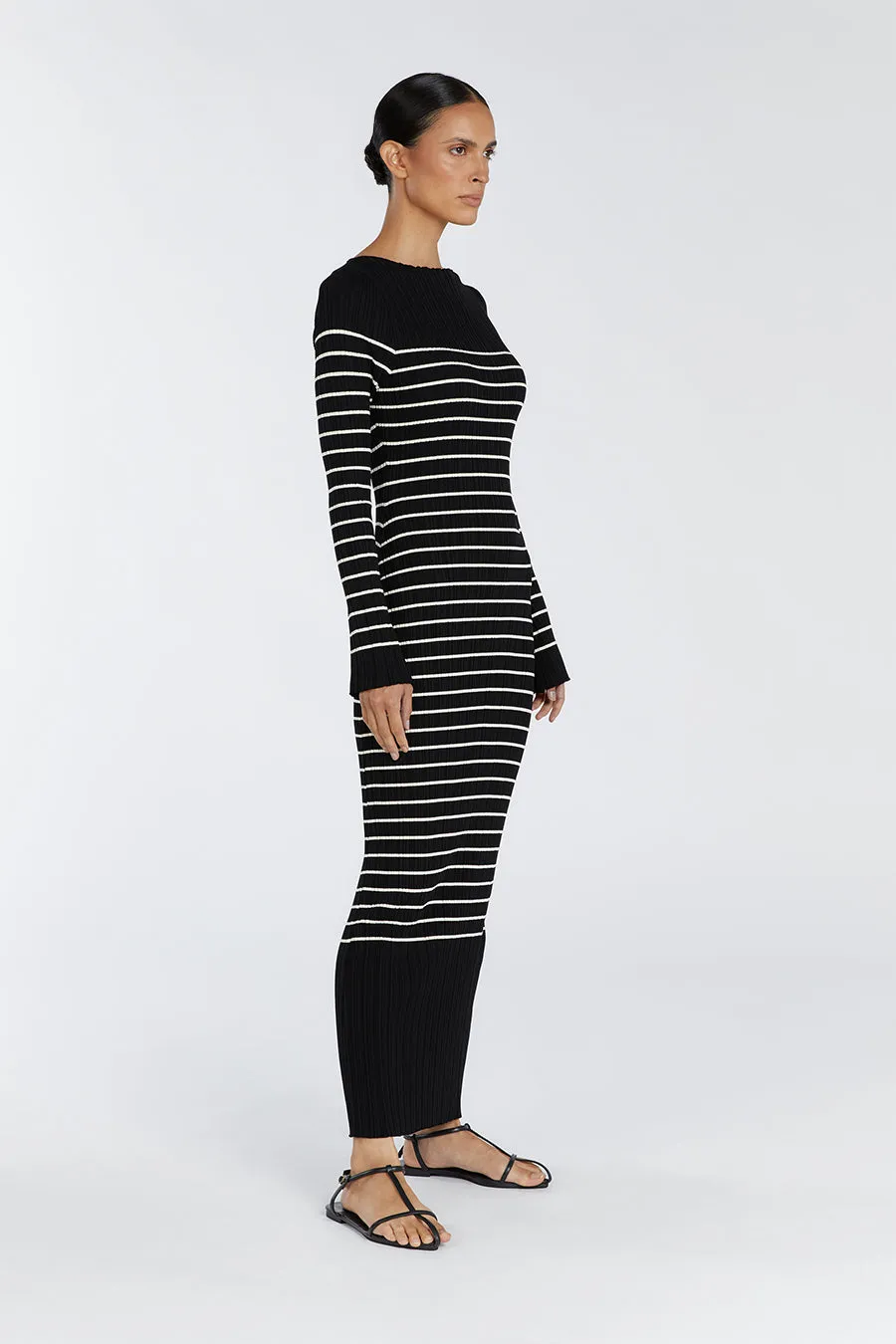 BILLIE BLACK STRIPE LONG SLEEVE MIDI DRESS sold by Dissh product image thumbnail 3