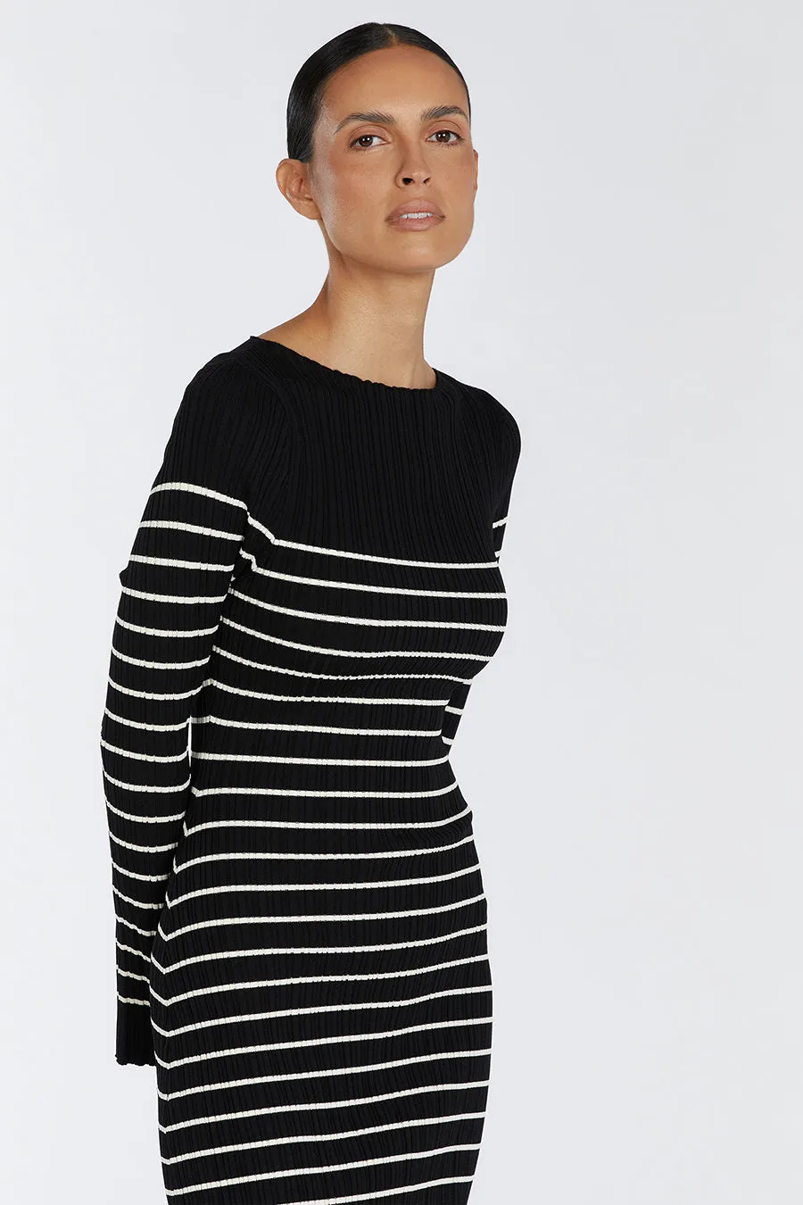 BILLIE BLACK STRIPE LONG SLEEVE MIDI DRESS sold by Dissh product image thumbnail 2