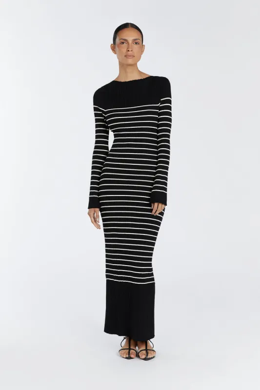 BILLIE BLACK STRIPE LONG SLEEVE MIDI DRESS sold by Dissh