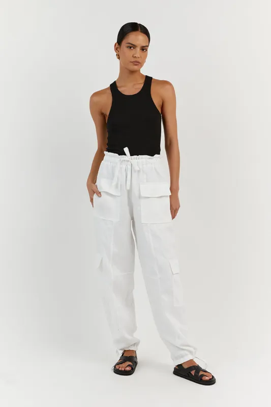 ISLA WHITE LINEN CARGO PANT sold by Dissh