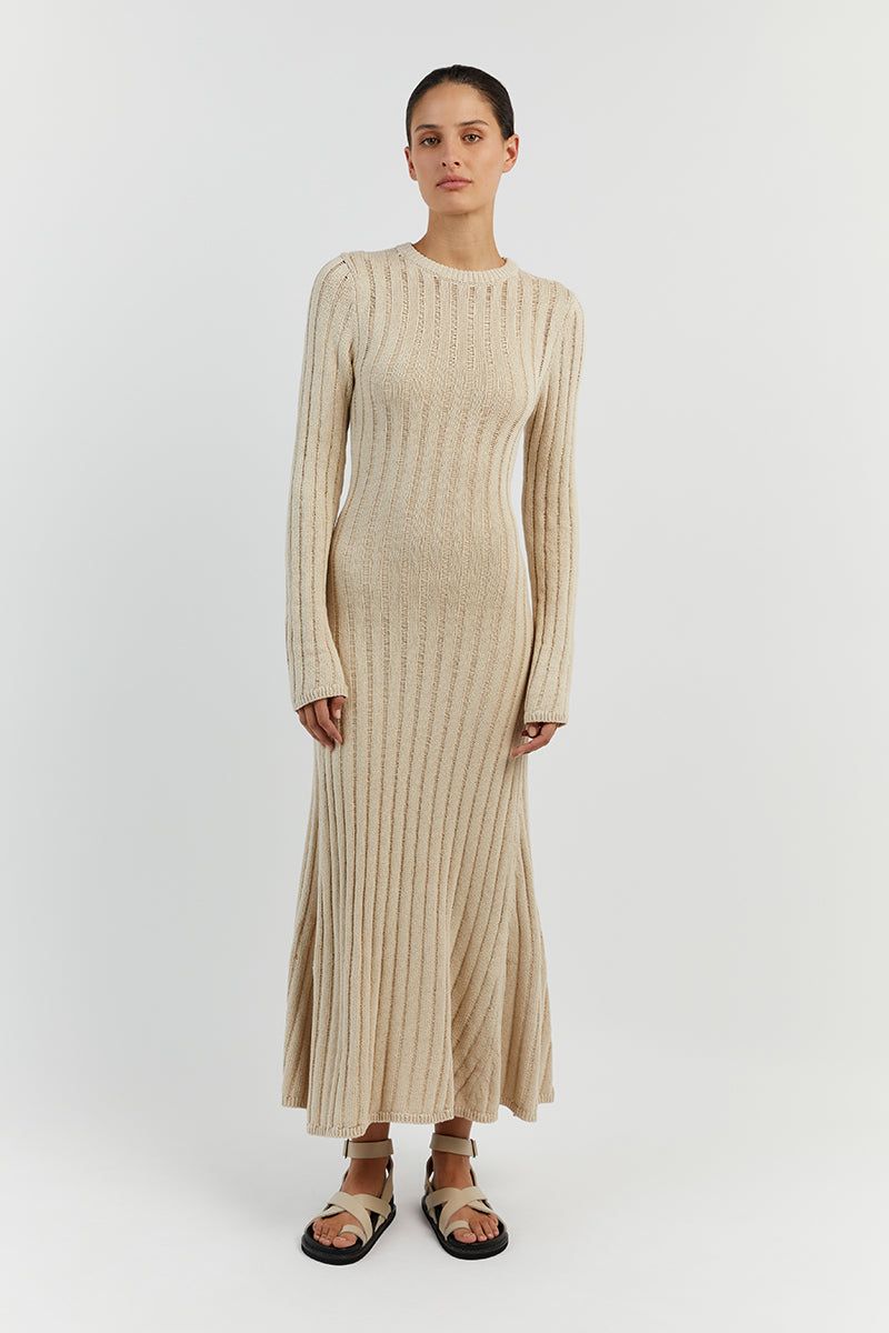 STEVIE NATURAL LONG SLEEVE MAXI DRESS sold by Dissh