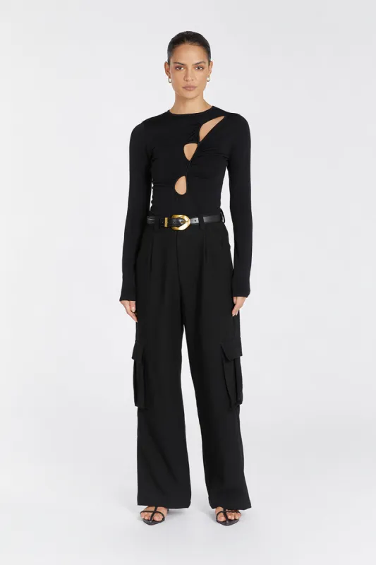 MONIQUE BLACK LONG SLEEVE KNIT TOP sold by Dissh