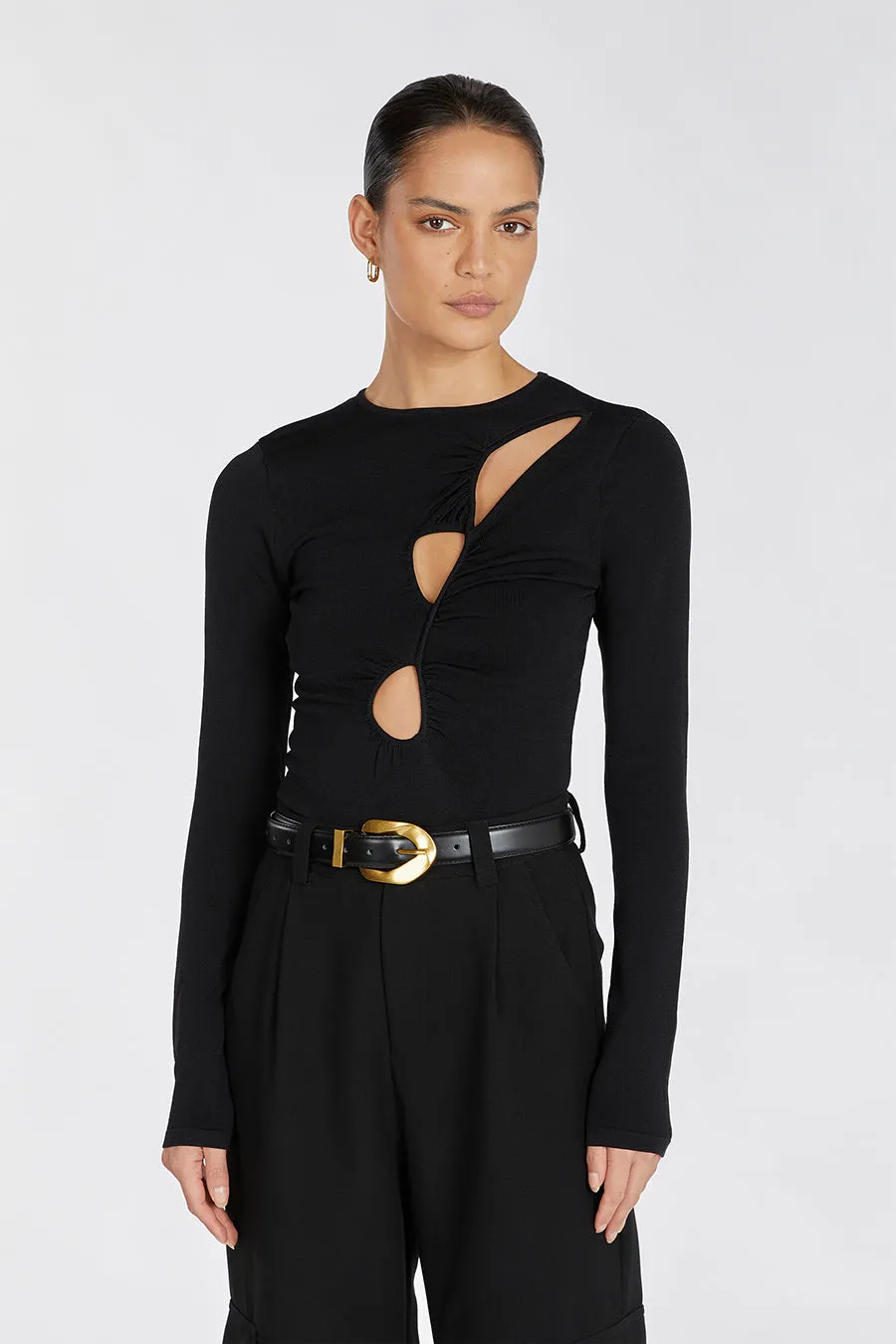 MONIQUE BLACK LONG SLEEVE KNIT TOP sold by Dissh product image thumbnail 2
