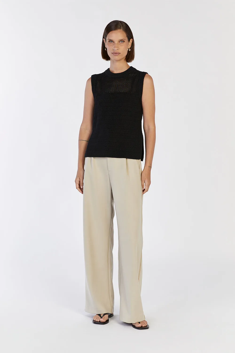 PHOENIX BLACK SLEEVELESS KNIT TOP sold by Dissh