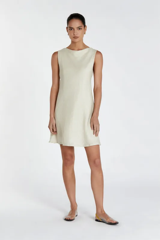 HARMONY PUTTY COWL LINEN MINI DRESS sold by Dissh