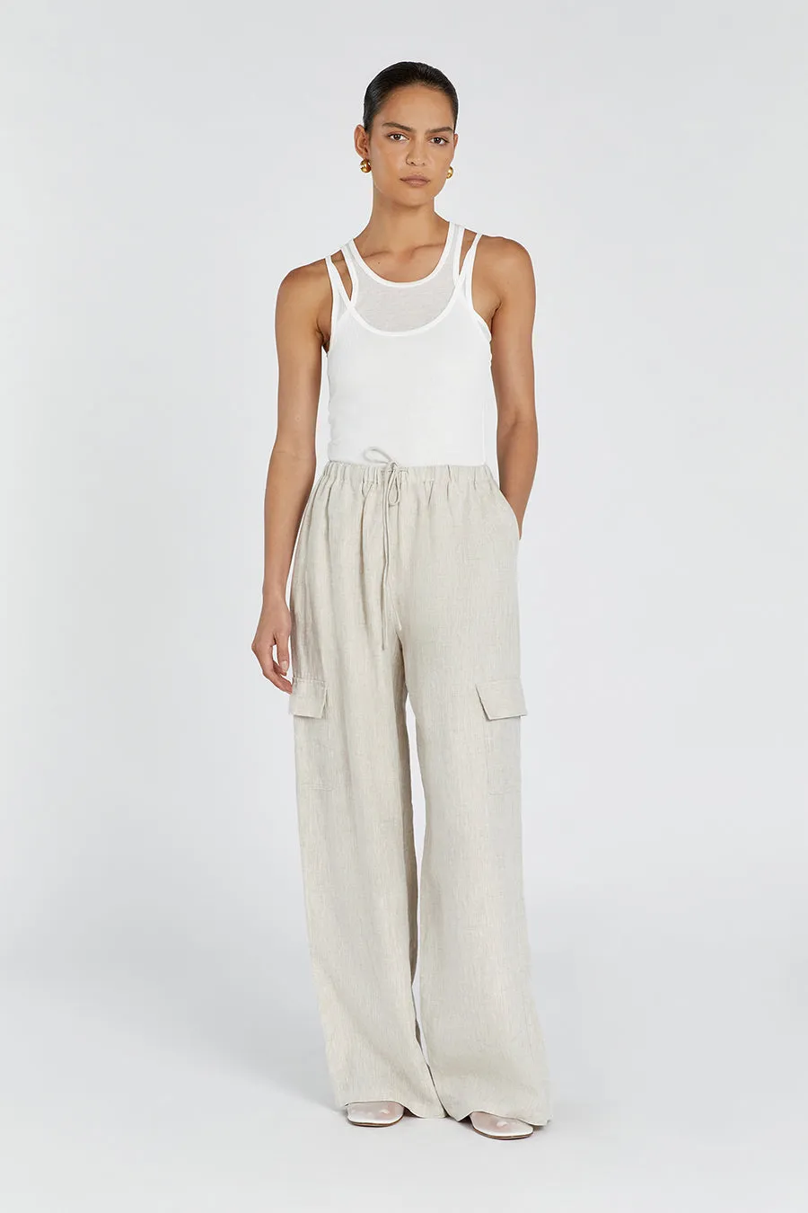 INGRID NATURAL LINEN CARGO PANT sold by Dissh