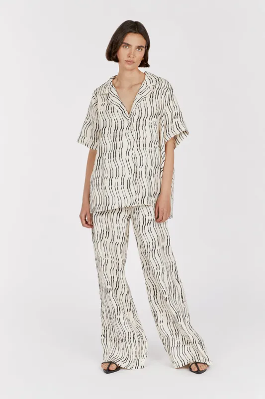 CLAIR CREAM STRIPE LINEN SHIRT sold by Dissh